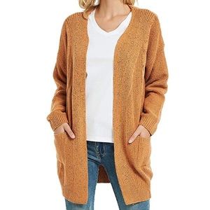 futurino Mustard Yellow-ish Brown Cable Knit Boyfriend Cardigan Sweater